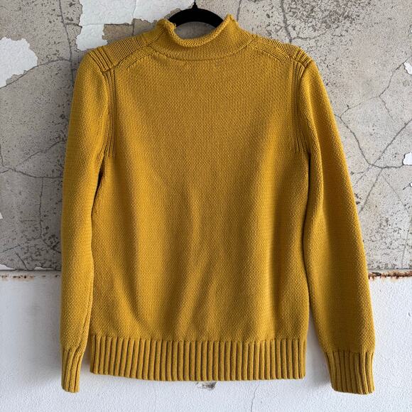 J. Crew Sweater Mustard Mock Turtleneck Chunky Knit Pullover Womens M Preppy - Picture 4 of 8